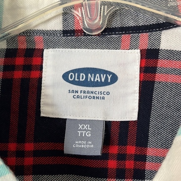 Old Navy size XXL flannel button down white red blue plaid long sleeves - Picture 2 of 15